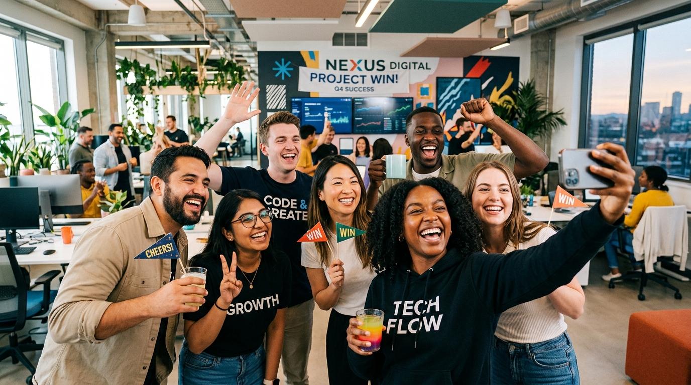 A team celebrating a project milestone